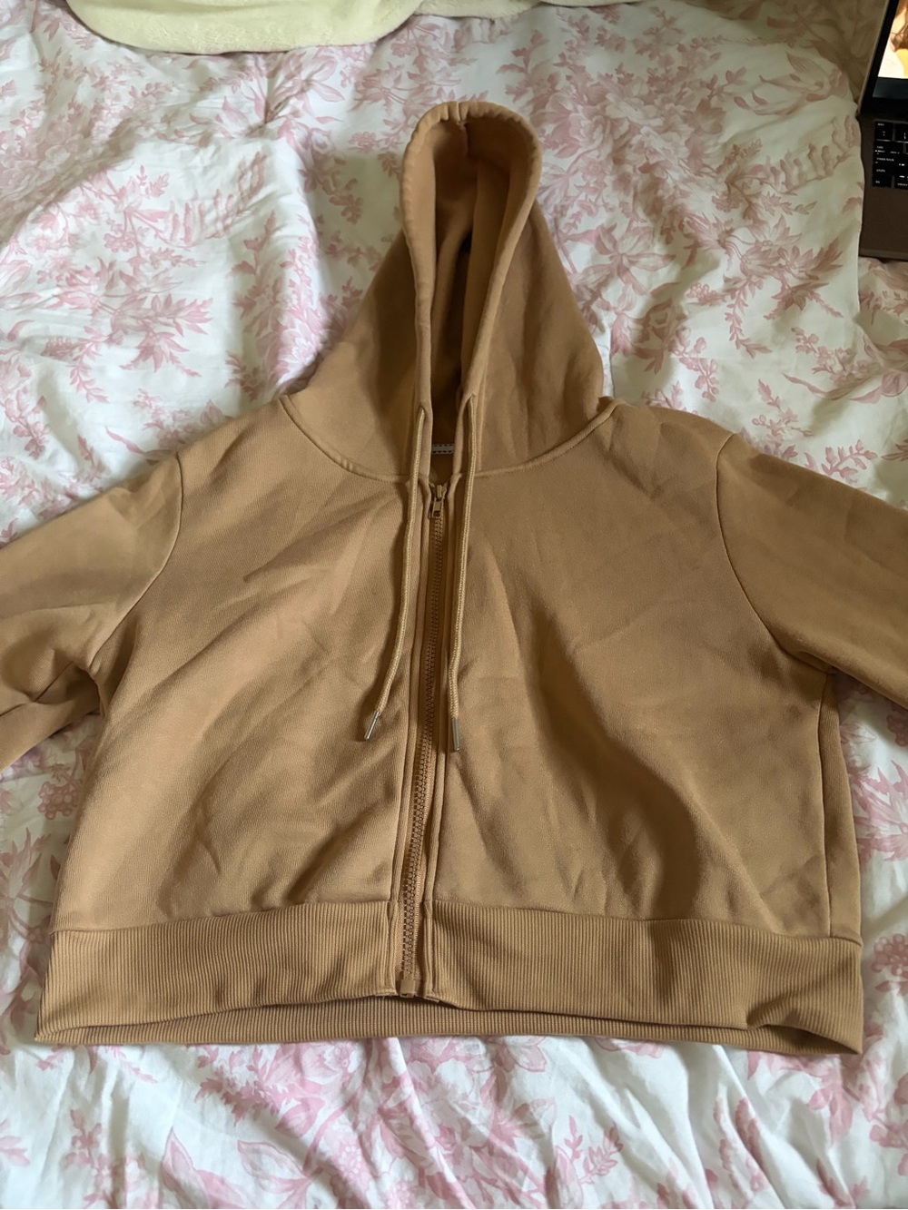 Cropped Zip Hoodie in Camel-Tan